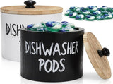 2 Pack Dishwasher Pod Container, Wood Tablet Holder with Lid, Round Laundry Pods Dispenser, V1259-DP01-A-1026