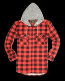 Mens Cotton Flannelette Shirt w Jersey Hood Long Sleeve Flannel - Red/Black - 6XL V563-WS47-190-6XL