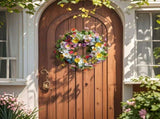 spring rainbow tulip wreath, hanging decor, home decoration, floral wreath, butterfly decor, V1102-112-83569-RBW-45CM