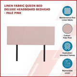 Linen Fabric Queen Bed Deluxe Headboard Bedhead - Pale Pink V63-839541