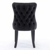2x Velvet Upholstered Dining Chairs Tufted Wingback Side Chair with Studs Trim Solid Wood Legs for V226-SW8809BK