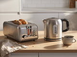 Morphy Richards Equip Stainless Steel Kettle and Toaster Set, 1L Jug Kettle & 4 Slice Long Slot MREQ-1LKT-4STS