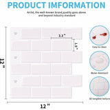 10 pcs White Subway Tiles Self Adhesive Kitchen Bathroom Backsplash 3D Vinyl Brick Adhesive Paper V1188-MS-227-1718