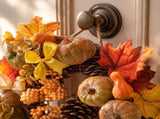 Fall Artificial Front Door Wreath with LED Lights, Pumpkins and Maple Leaves, Reusable Hanging V1366-AZ2-W-16034