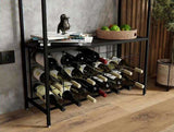 CARLA HOME Large Wine Rack for 20 Bottles with Wood Countertop and Sturdy Metal Frame LSB-36135