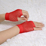 24 Pair Fishnet Gloves Fingerless Wrist Length 70s 80s Costume Party Bulk - Red V563-24PCS-18510-RED