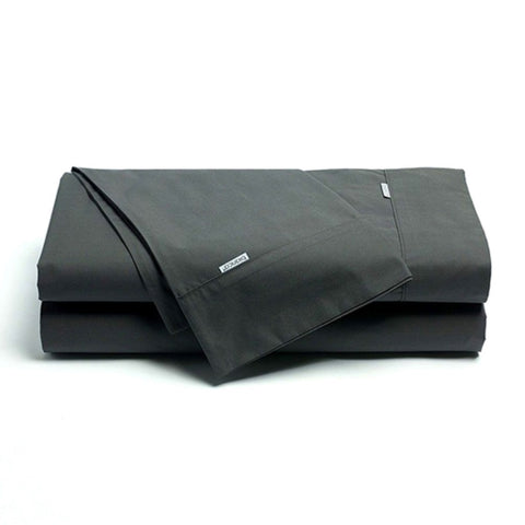 Bianca Heston Cotton Percale Sheet Set Charcoal Long Single V442-BCA-SHEETS-HESTON-CHARCOAL-LS