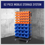 92-Piece Bin Mobile Garage Storage Bin Rack Heavy-Duty Tool Organizer with Swivel Wheels V465-96031