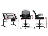 Artiss Drawing Table with Ergonomic Office Chair, Drafting Tables with Tempered Glass Desktop, DRAW-DESK03-SI-RING-2003