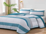 Teal Blue Stripe Boho Elysian Bedspread Coverlet 3 Piece Set V745-AC081297Q13U