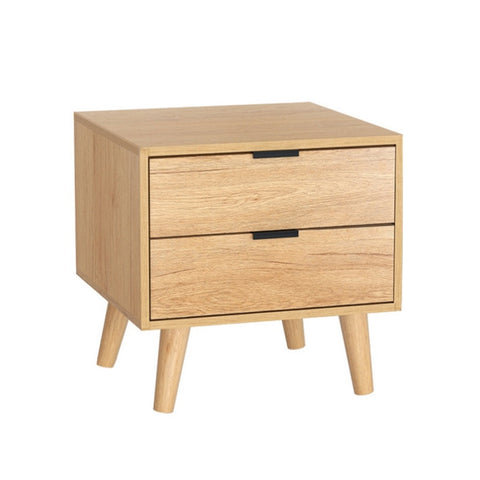 Artiss Bedside Table 2 Drawers - Pine FURNI-Q-BS-03-WD