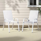 Gardeon 2PC Outdoor Dining Chairs Stackable Lounge Chair Patio Furniture White FF-STA-CHAIR-WH-X2