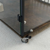 Anti-Bite Glass Indoor Dog Cage - Modern Furniture Style Dog Kennel End Table with Lockable Wheels V767-P-XGB-12M