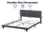 Artiss Double Bed Frame Upholstered Platform Base with Geometric Headboard Charcoal Grey Linen Wood BFRAME-H-HUSH-D-CA-AB