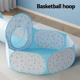 Keezi Kids Play Tent Pop Up Playhouse Ball Pit Tunnel Basketball Hoop Blue TENT-PLAY-TUN-BL