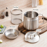 Stainless Steel Oil Filter Pot,Kitchen Stainless Steel Oil Strainer Pot Grease Container Jug Storage V1192-AZ-W-9758