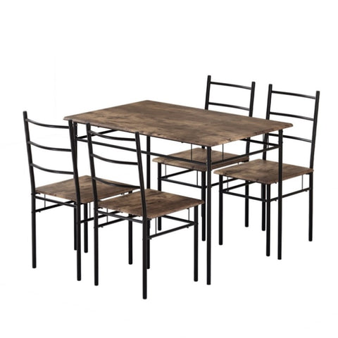 Artiss Dining Table and Chairs Set 5PCS Industrial Wooden Metal Desk Walnut FUR-U-DSET-01-BR