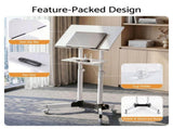 Artiss Mobile Lectern Stand, Adjustable Sit-to-Stand Presentation Podium w/ Wheels White LPS-HY04-125-WH