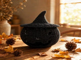 Handmade Crochet Witch Hat Pumpkin Figurine, Gothic Halloween Tabletop Decor, Soft Knit Texture, V1192-AZ-W-24665