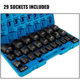 Impact Socket Set Inches 29 Piece Impact Sockets, 6-Point Sockets, Rugged Construction, CR-M0, V952-CJTT34IN29PC00001V0