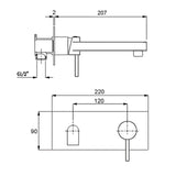 Brushed Nickel Round Wall Mounted Basin Vanity Mixer Bathtub Straight Spout Tap V1233-KPL301N