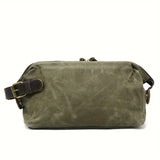Vintage Waxed Canvas & Cowhide Cylinder Bag, Dopp Kit with Dual Zippers, Commute Travel V1232-NSSZB-002