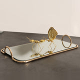 SOGA 40.5cm Gold Flat-Lay Mirror Glass Metal Tray Vanity Makeup Perfume Jewelry Organiser with PLATEHJ1134