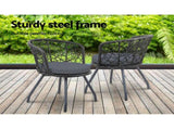 Gardeon 3PC Bistro Set Outdoor Furniture Rattan Table Chairs Patio Garden Cushion Black ODF-BISTRO-ROUND-BK