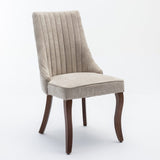 2x Fabric Channel Tufted Dining Chairs with Curved Wood Legs -Beige V226-SW1847BG