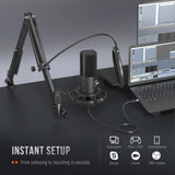 Studio Condenser USB Microphone Computer PC Microphone Kit with Adjustable Boom Arm Stand Shock V1192-AZ-W-31825