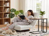 Artiss Floor Lounge & Coffee Table Set, Swviel Foldable Linen Sofa Chair White, C-Shaped Side Table FLOOR-SET-03LIN-COF03