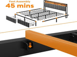 King Bed Frame with 2 Storage Drawers and LED Lights Headboard, Upholstered Bed Frame with Charging V1127-AU-2452KN-GRY