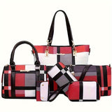 Women'S Bag Set Six Piece Bag Set Checkered Bag Large Capacity Bag Korean Style - Brown - Size V1347-127-40368-BRN-30-27-13