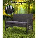 Gardeon 4PCS Outdoor Sofa Set Wicker Harp Chair Table Garden Furniture Grey ODF-RATTAN-HARP-GE-AB