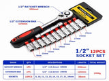 12PCS Portable 1/2 Inch Ratchet Socket Wrench Set - 10 Sizes Metric Socket Set, Quick Release V888-ELOSUNG52199