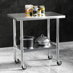 Cefito Stainless Steel Kitchen Benches Work Bench Wheels 91X61CM 430 SSKB-430S-WHEEL-36