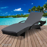 Gardeon Sun Lounge Wicker Lounger Outdoor Furniture Beach Chair Patio Adjustable Cushion Black FF-LOUNGE-ARM-BK