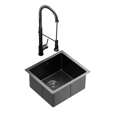 Cefito Stainless Steel Sink 51x45CM With Pull Out Mixer Tap Kitchen Single Bowl Black SINK-BLACK-5145-07