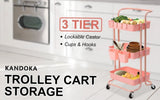 Trolley Cart Storage Utility Rack Shelf Organiser Swivel Kitchen 3 Tier PINK V274-HA-GO37-TC-3PK