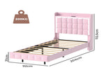 Levede Single Floating Bed Frame LED Headboard USB Pink BF1062-S