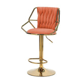 2x Height Velvet Padded Golden Round Base Barstools Chairs with Backrest and Footrest -ORANGE V255-GP1800R-ORANGE