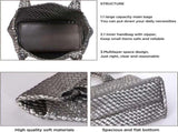 Woven Tote Bag for Women Soft Leather Handbag with Pocket V1263-JX-3499
