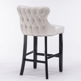 4x Velvet Upholstered Button Tufted Bar Stools with Wood Legs and Studs-Beige V226-SW1824BG-2