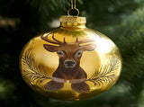 Christabelle Large Gold Glass Baubles 6Pcs with Reindeer Print Balls Christmas Tree Decoration 112_YAN205S6