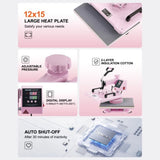 Heat Press Machine 12x15 in 8 in 1 with 30oz Tumbler Press T-Shirts Pink V952-YTS30OZ1215817JC4V3