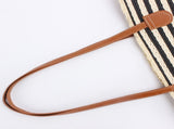 Black And White Stripes Handmade Large Capacity Striped Beach Tote Bag with Zipper and Inner Pocket V888-ELOSUNG13947