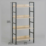 CARLA HOME 4 Tier Bookshelf - Wood Metal Display Shelf - Brown - Rustic - Steel - Living Room Office V178-36425