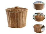 Plastic Woven Storage Baskets with Lid, Round Wicker Waste Paper Basket, Wastebasket Garbage Bin V1366-AZ2-W-05555