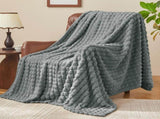 Updated Grey Throw Blanket for Couch and Bed- Super Soft and Warm 3D Checkered Fluffy Fuzzy Fleece V1107-742-51520-GRY4