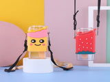 Portable Water Cup Cute Cartoon Design Large Capacity Plastic Water Bottle with Carry Cord Straw for V1294-YM0716-3118220096711